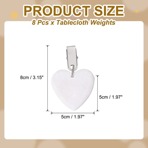 8Pcs Tablecloth Weights Heart Shape Tablecloth Pendant 5x5cm White - Afbeelding 2 van 7