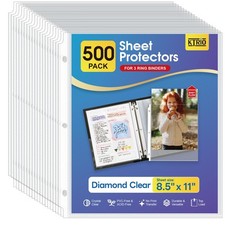 Sheet Protectors Clear 8.5 x 11 500 Pack for 3 Ring Binder Top Loading Plastic