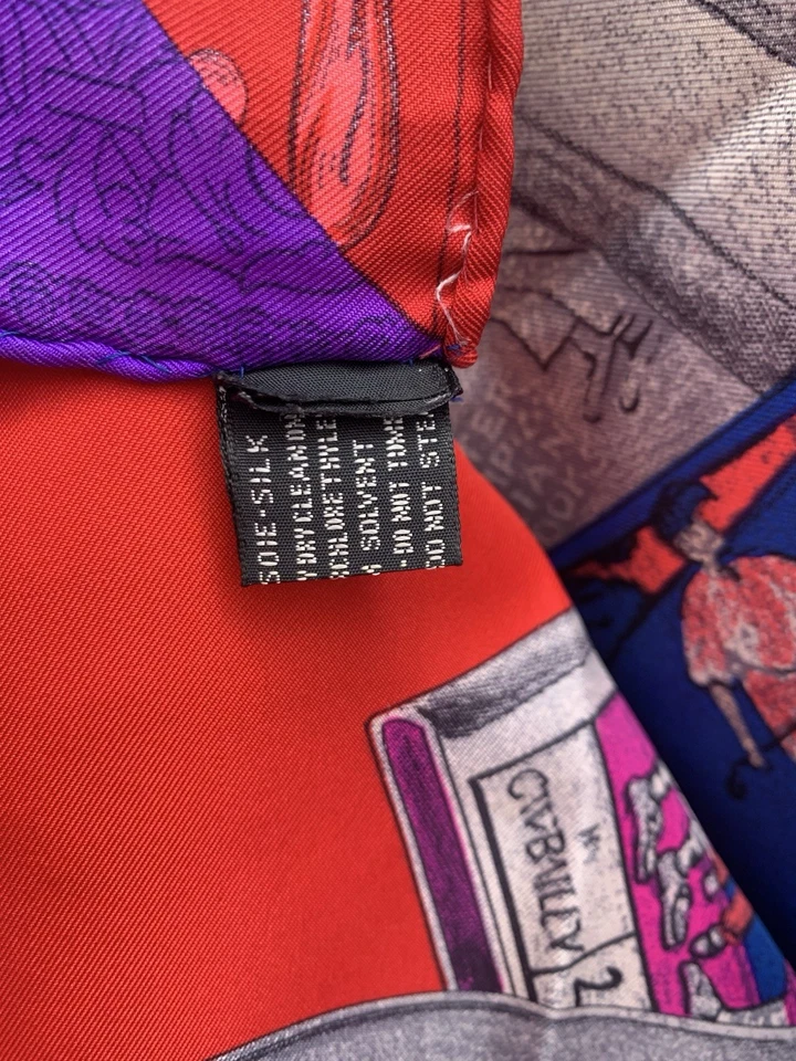 Y1 # винтажный Atelier Versace шелковый шарф гольф книга печати красный фиолетовый редкая Италия - Изображение 3 из 4