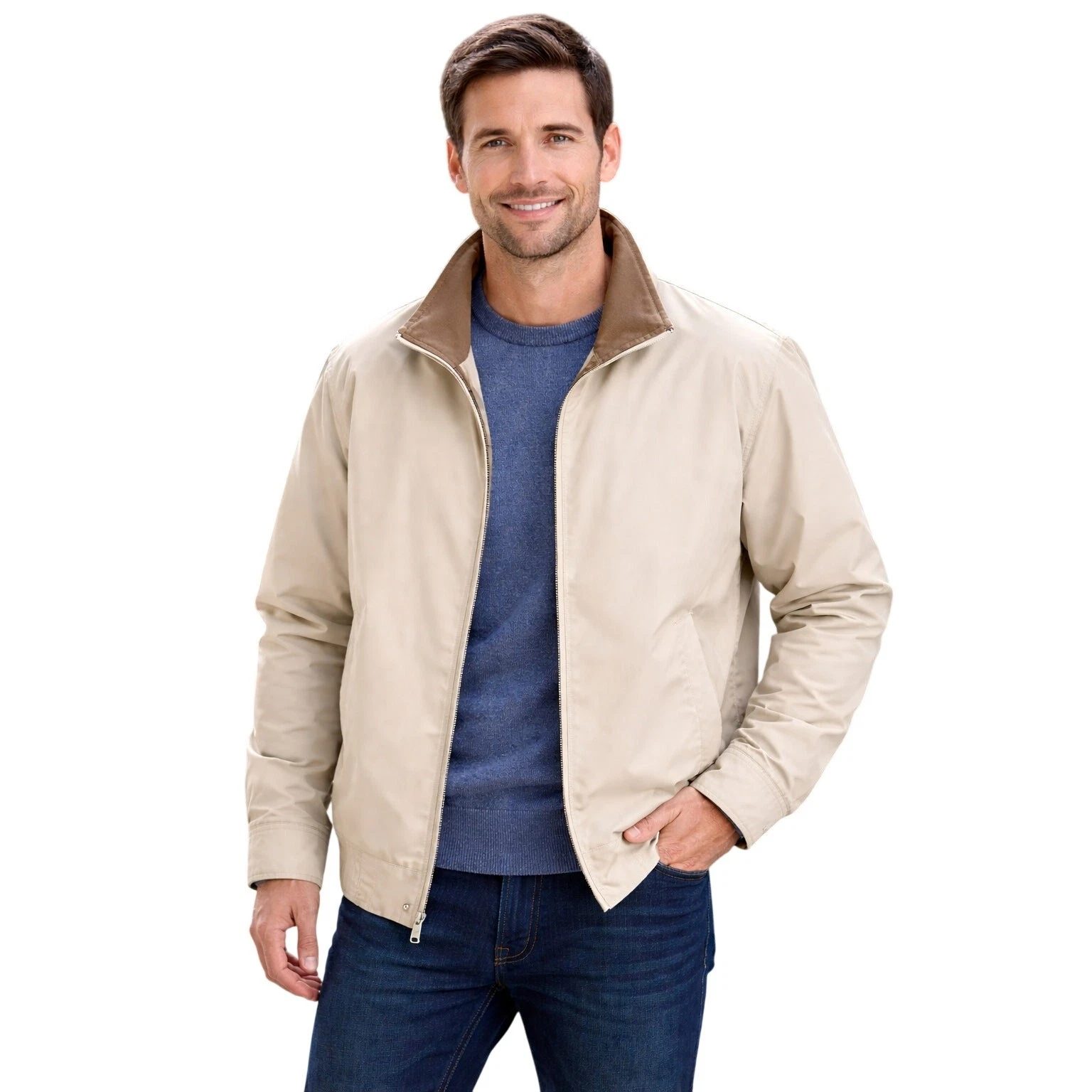 London Fog Mens Large Regular Cream/khaki Lined Full Zip Jacket