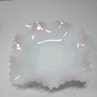 Vintage Fenton Pink Opalescent Milk Glass Ruffled Tooth Edge Candy Trinket Dish