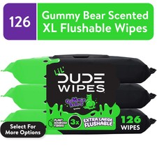 LiL' DUDE Flushable Wipes, Extra Large Gummie Rears Wet Wipes, Gummy Bear Scent,