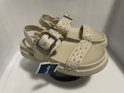 Girls s Summer Sandal Size 1 beige Color Pearl Strap Excellent Condition No Box