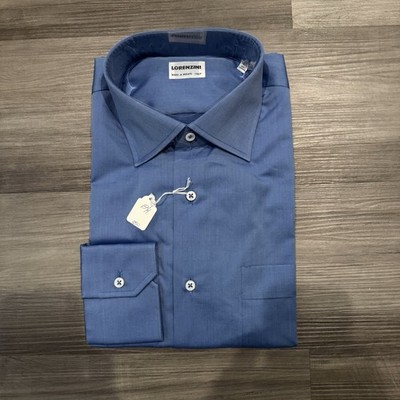 Lorenzini Italy Blue Cotton Long Sleeve Button Up Dress Shirt 15 3/4 40 NEW