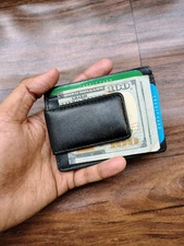 Men's Slim Leather Money Clip Wallet – Strong Magnetic Card Holder for Him