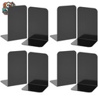 4 Pairs  Black Metal Bookends with Non-Slip Pads - 8" Stability