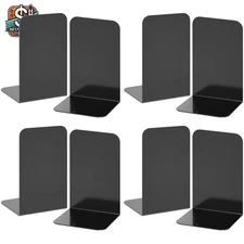 4 Pairs  Black Metal Bookends with Non-Slip Pads - 8" Stability