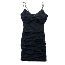 Windsor Womens M Black Call Back Mesh Cutout Ruche Short Mini Bodycon Dress Club