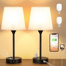 2-Piece Bedside Lamp Featuring USB-C Port and AC Power Charging Functionality