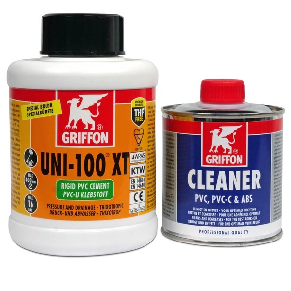 Spar-Set> Griffon Kleber Uni 100 Xt 500Ml Hart-Pvc Klebstoff + Cleaner 250Ml-image