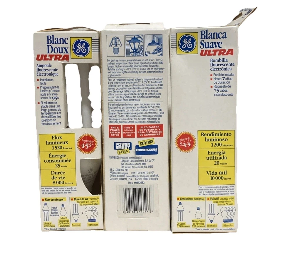 GE Soft White ULTRA Fluorescent 20W 25W Lamp Light Bulbs Lot of 3 NOS - Image 2 of 4