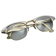 Vintage Cats Eye Glasses Etched Aluminum Frame Titmus Eyeglasses USA Gold Filled