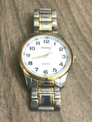 Rosra Men's Watch Two Tone Stainless Steel Watch & Band White Dial Easy to Read!