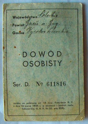 POLAND. Polish ID CARD,  issued to a Russian woman Lagonda Anastasia 1937.