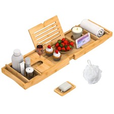 Bamboo Bathtub Tray for Luxury Bathroom, Expandable Premium Bath Beige