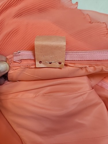 Vtg 50s 60s Chiffon Formal Prom Maxi Dress Peach Crystal Pleats Size 10 *Flaws - Picture 8 of 22
