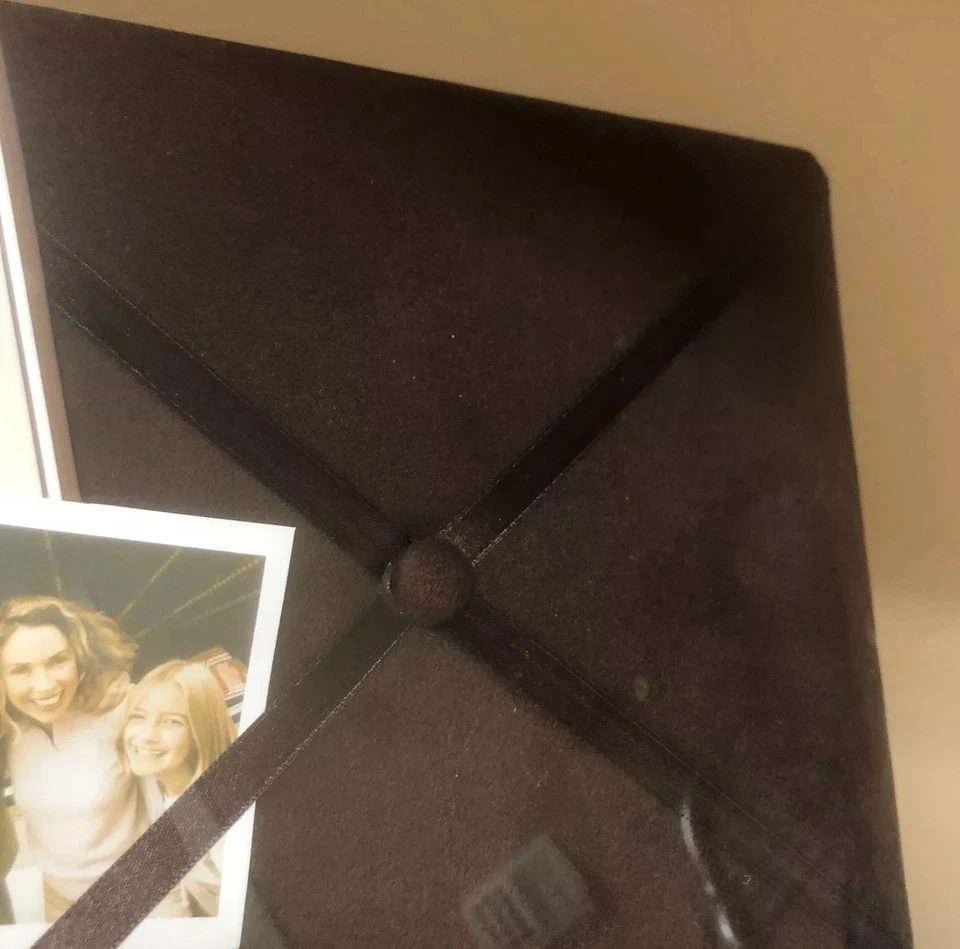Memo Board Photo Wall Holder Brown Suede Ribbon Accent Large Sized - Image 2 of 3