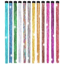 19.7 Inch Clip In Hair Fairy Tinsel Kit Clips Clip On Glitter Hair Colorful