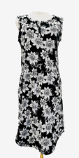 T BY TALBOTS CASUAL BLACK AND WHITE FLORAL SLEEVELESS DRESS SIZE M