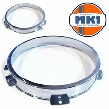 2 x CLASSIC CAR 5 3/4" HEADLIGHT HEADLAMP CHROME SURROUNDS TRIM BEZEL + FIXINGS
