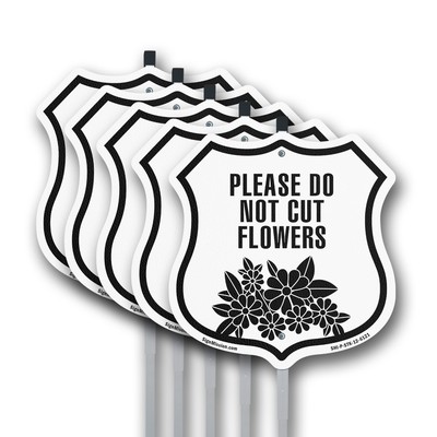 Please Do Not Cut Flowers Shield Shaped Sign With Stake Made in the USA
