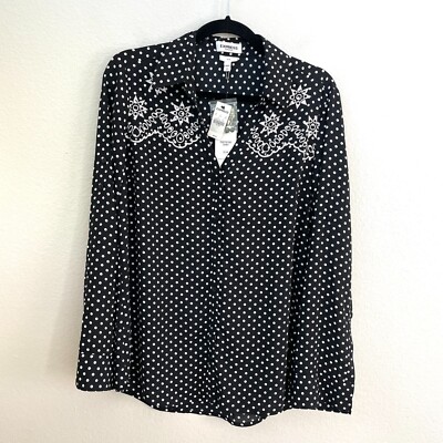 NEW $59 Express Portofino Shirt Womens Large Slim Polka Dot Embroidered Blouse