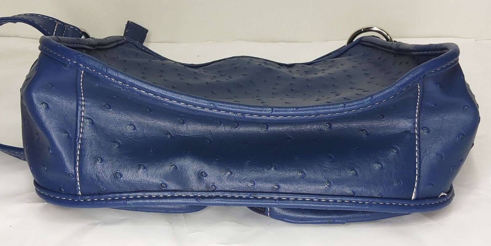 MultiSac Shoulder Faux Leather Ostrich Print Blue Multi Pocket Bag