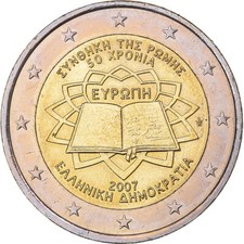 [#1147360] Grecja, 2 Euro, Traité de Rome 50 ans, 2007, Athens, MS(63), Bimetali