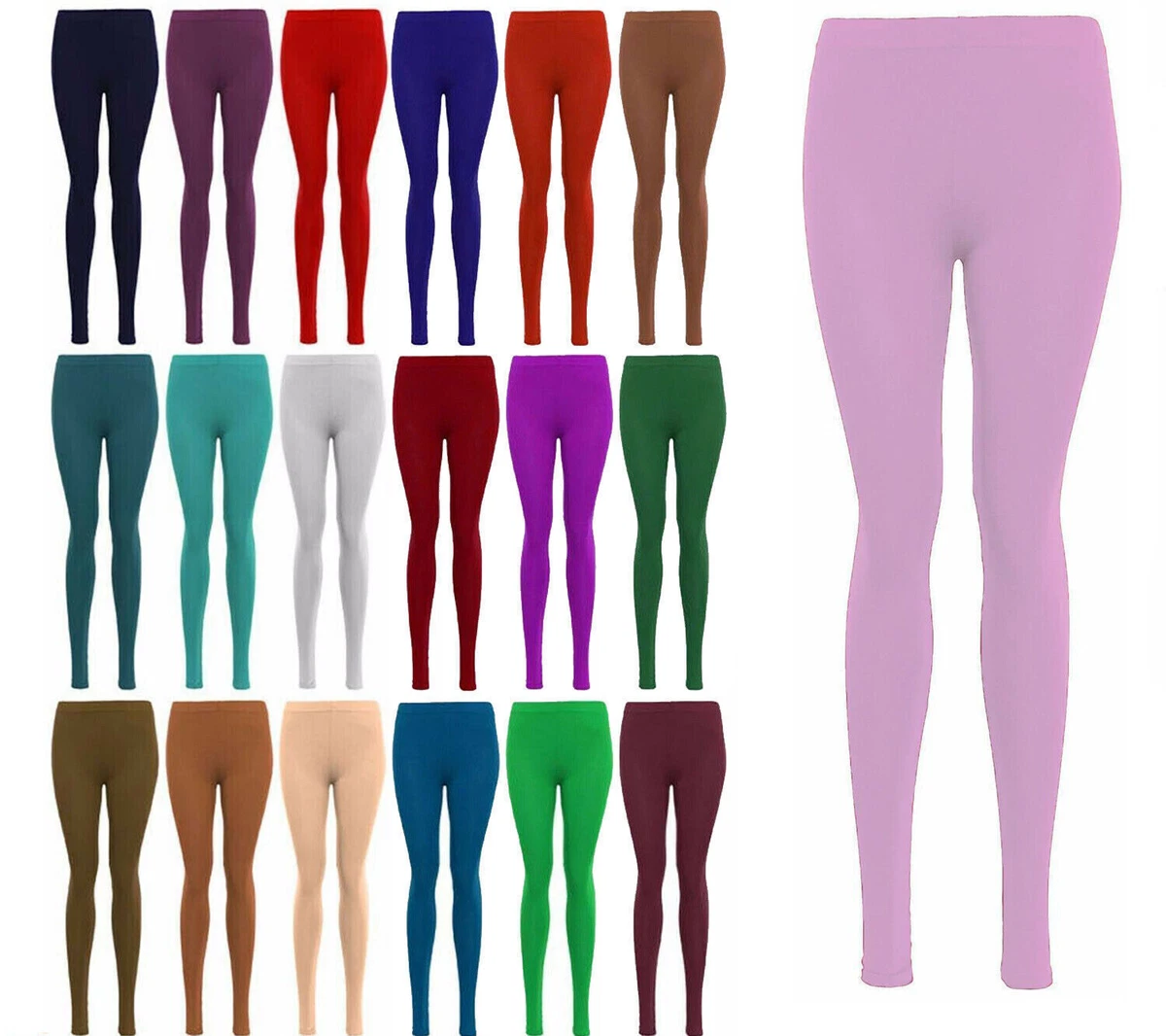 GIRLS KIDS CHILDRENS WOMENS PLAIN COTTON FULL LENGTH LEGGINGS UK