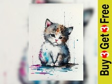 Adorable Watercolor Kitten Art Print, Feline Home Decor 5"x7"