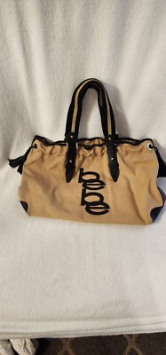 Bebe Tote Canvas Large Beige With Leather Accents 