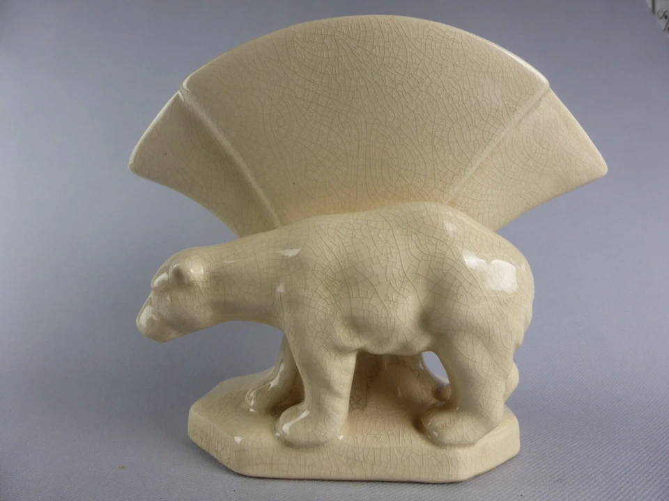 VASE OURS OURS BLANC STYLE ART DECO CERAMIQUE CRAQUELEE LV CERAM VASE BEAR S25 - Photo 2/4