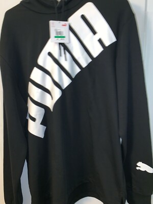 MEN'S PUMA BLACK PULL OVER HOODIE SWEATER GIANT LOGO SIZE LARGE MSRP $50