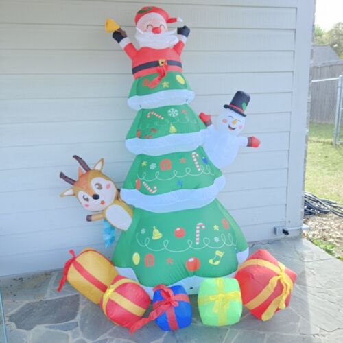 LED Airblown 7Ft Christmas Tree Inflatable Santa Star Presents Snowman Reindeer - Foto 1 di 7