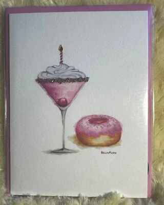 Papyrus Birthday Card Bella Pilar Pink Martini Donut Sweet Wishes Extra Cheers