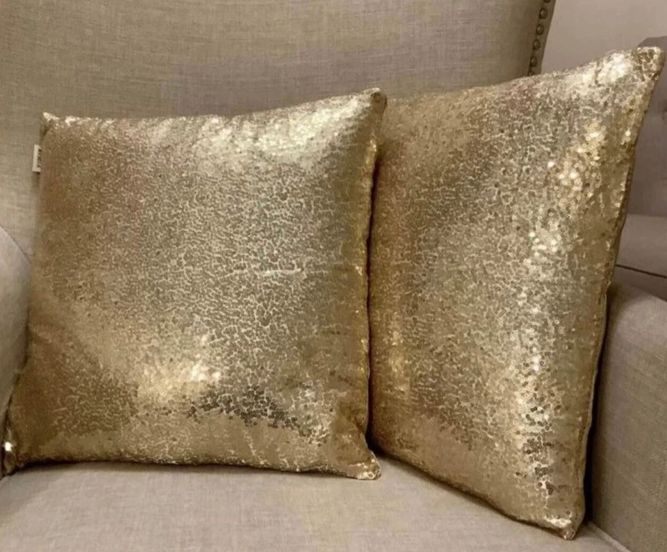 Decorative Pillow Covers 16x16 Sequins Gold Sparkle Pack of 2 - Image 3 of 3
