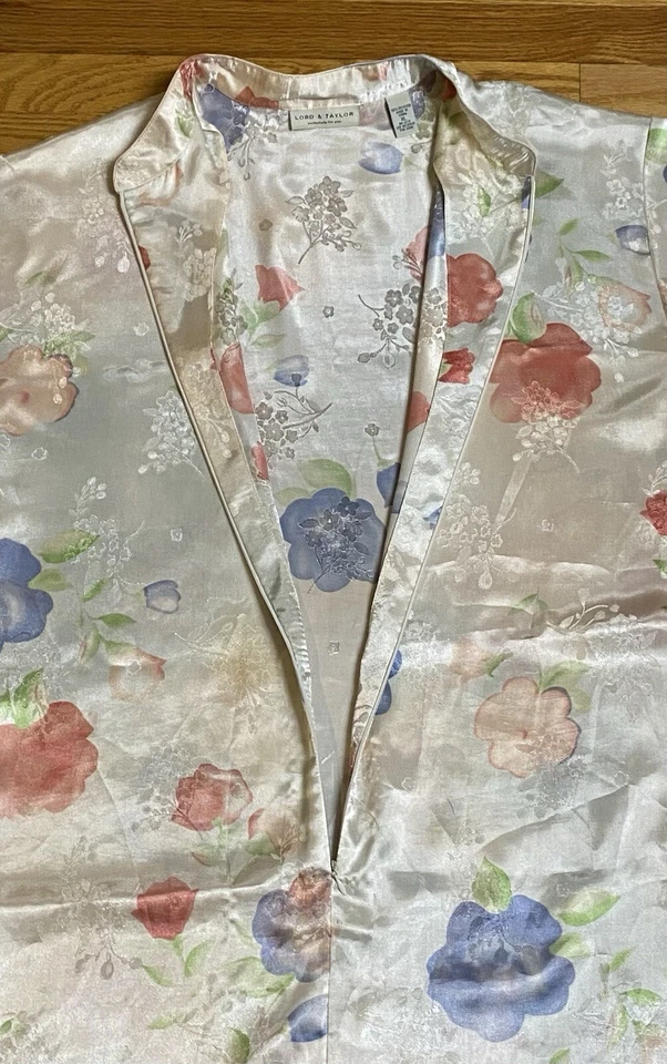 Vintage Lord & Taylor Satinado Floral 1/2 Cremallera Abrigo Vestido Bata Camisón XL Foto 2 de 4