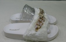 new ladies Slip On slipper WHITE FURRY Sandals Women Size 6