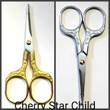 1 pair very sharp stainless steel embossed silver gold pl scissors embroidery
