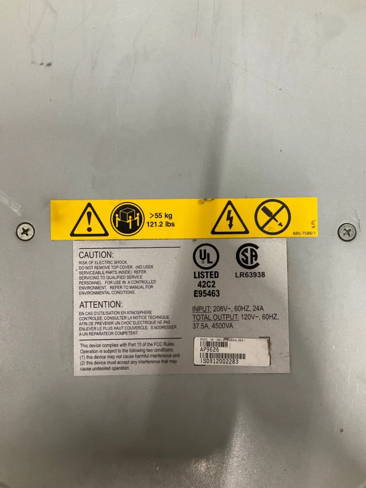 APC AP9626 Step-Down Transformer 208V to 120VAC - (12) NEMA 5-120R RM 2U XFMR - Image 4 of 4