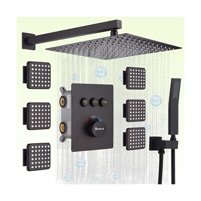 Thermostatic Rain Shower System, 12 Inch Wall Mounted Shower Faucet Set with ...