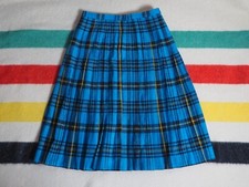 VTG 80s 90s Tan Jay Blue Black Plaid Wool Blend Lodge Fall Pleated Skirt 32W 16