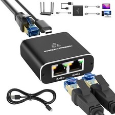 Ethernet Splitter 1 to 2 Gigabit LAN Adapter with USB Power RJ45 Network
