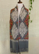 Fashion Embroidered large Vintage Paisley Cashmere Wool Soft Shawl Scarf 956