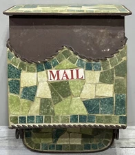 Wall Mount Mailbox Mosaic Green Tile Cottage Vintage Handmade