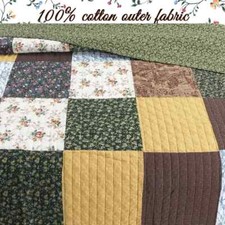 NEW COZY REAL PATCHWORK BROWN GREEN ROSE TAN YELLOW LOG CABIN LODGE QUILT SET