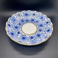 Vtg Lomonosov USSR Winding Twig Bindweed Blue Gold Cake Plate Bowl Serving Dish
