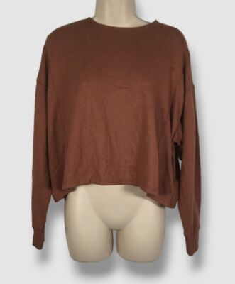 $70 Lucky Brand Women's Brown Cloud Jersey Exposed Seam Long Sleeve Top Size XS
