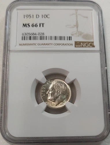 1951-D Roosevelt Dime 10C NGC MS 66 FT #6305684-028