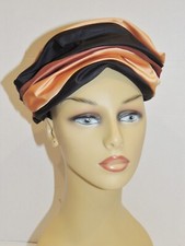 1950's Satin Peach / Brown / Black Hat / Turban sz 22 1/2